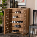 Wood 2-Door Shoe Cabinet with 5 Shelves, Oak Brown