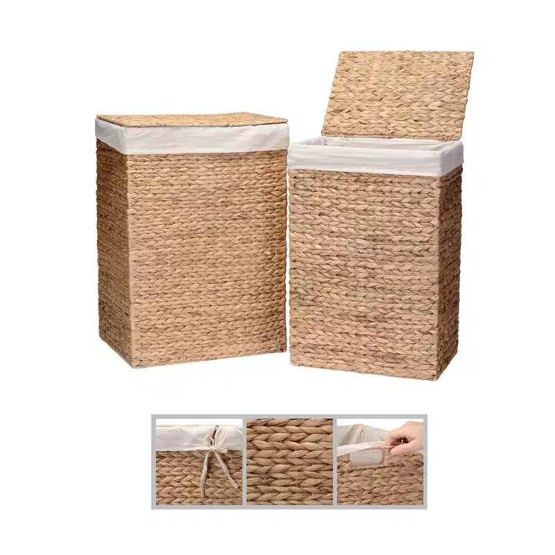 Handmade Wicker Laundry Hampers with Lids, Set of 2, Natural