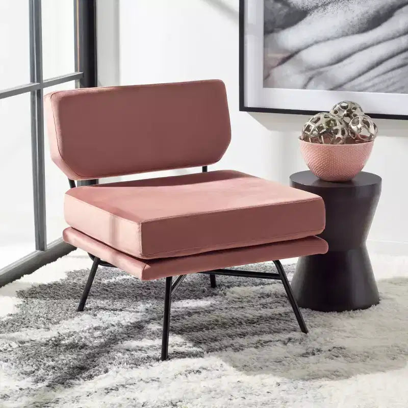 Velvet Accent Chair, Dusty Rose and Black, Armless