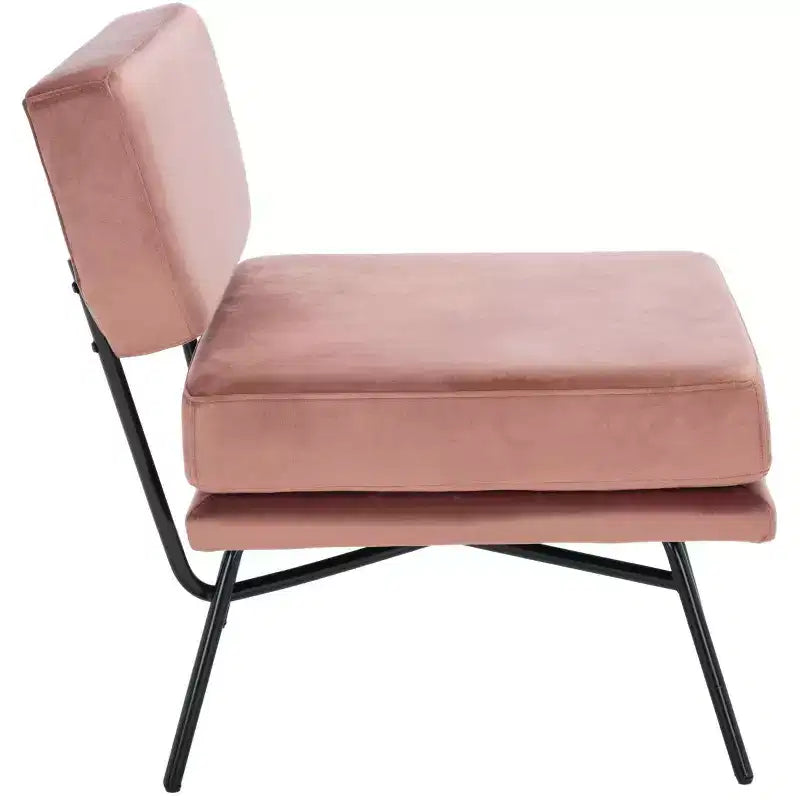 Velvet Accent Chair, Dusty Rose and Black, Armless