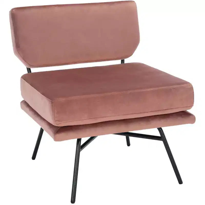 Velvet Accent Chair, Dusty Rose and Black, Armless