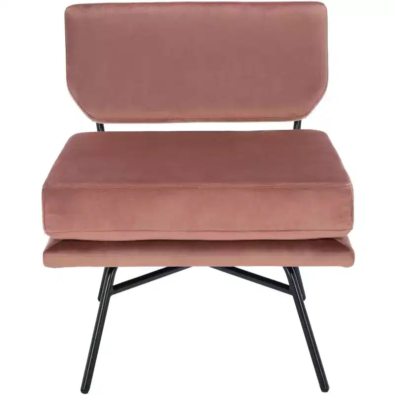 Velvet Accent Chair, Dusty Rose and Black, Armless