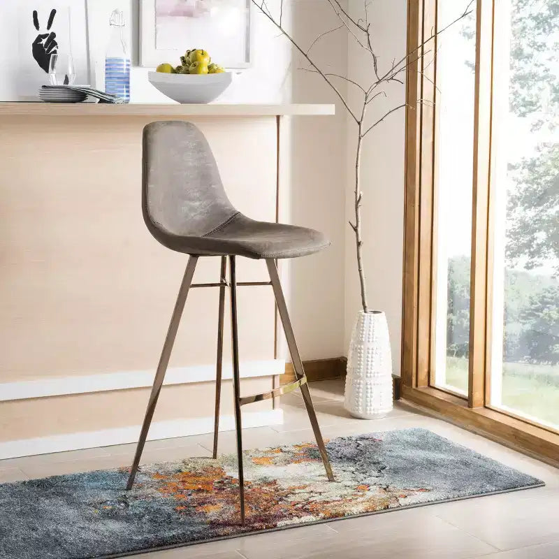 Modern Bar Stool with Stainless Steel Frame, Brown & Copper, PU Seat
