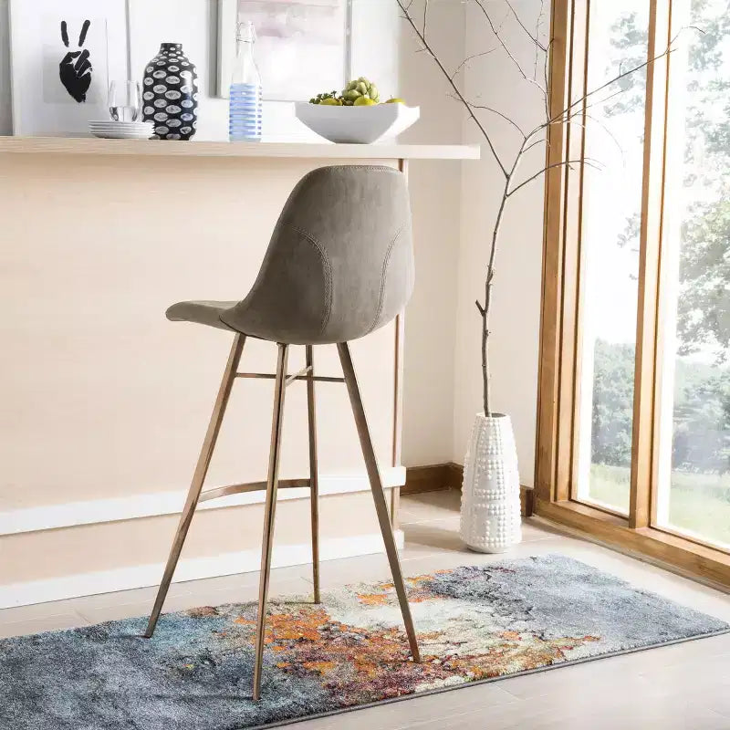 Modern Bar Stool with Stainless Steel Frame, Brown & Copper, PU Seat