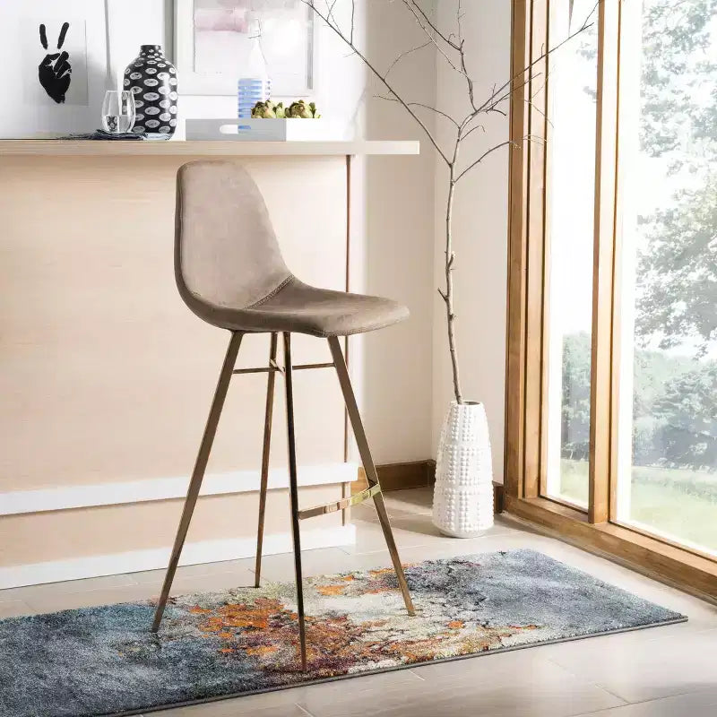 Modern Bar Stool with Stainless Steel Frame, Brown & Copper, PU Seat