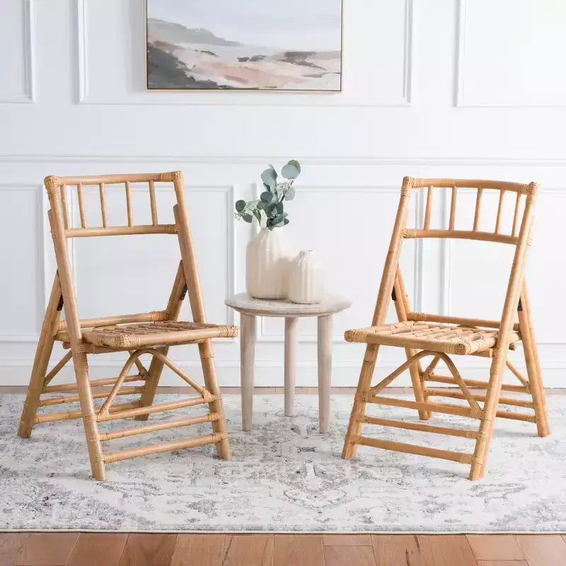 Rattan Folding Accent Chair, Set of 2, Black