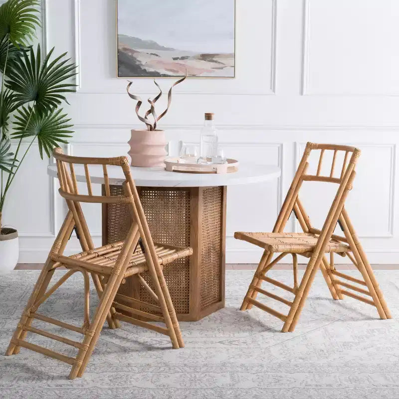 Rattan Folding Accent Chair, Set of 2, Black