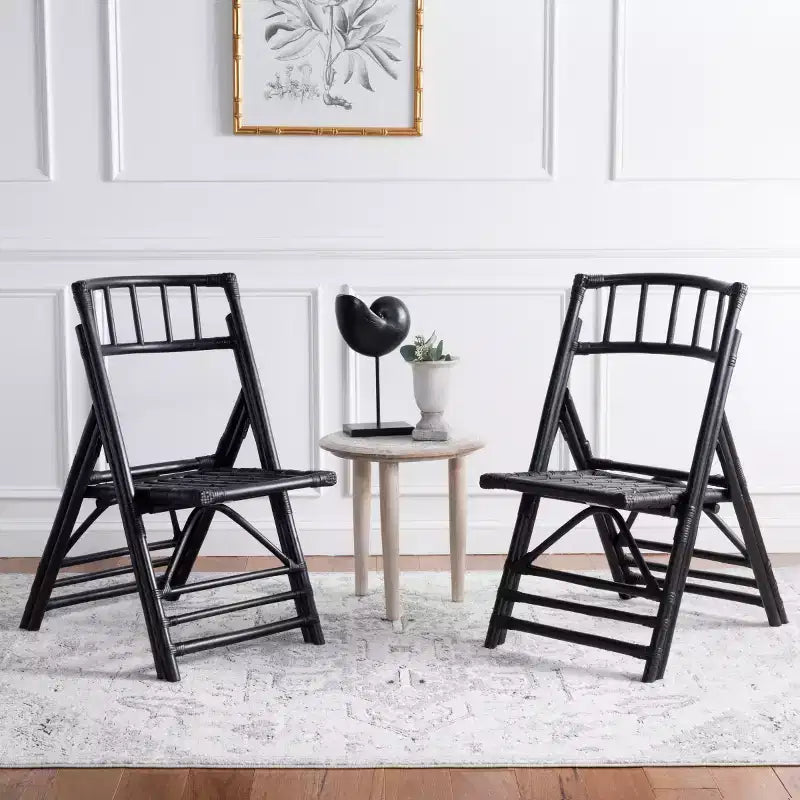 Rattan Folding Accent Chair, Set of 2, Black