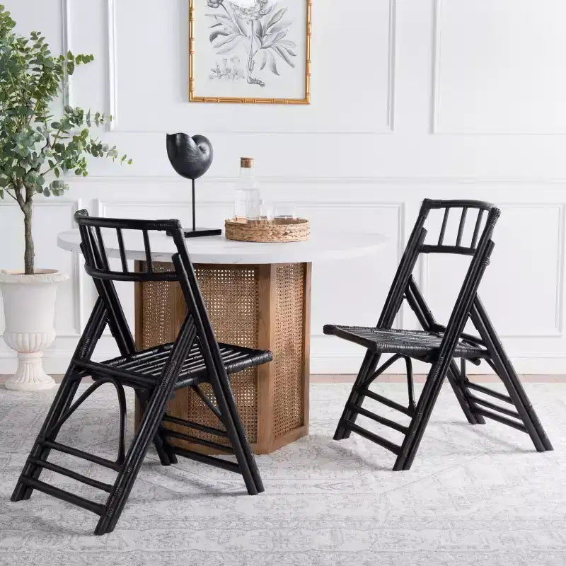 Rattan Folding Accent Chair, Set of 2, Black