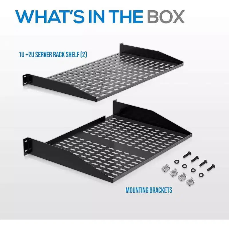 Heavy-Duty Server Rack Shelves for Easy Organization with Adjustable Depth, Sturdy Steel Construction, Black Finish