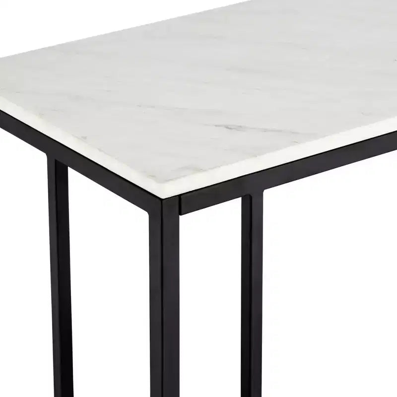 Modern Iron Rectangular Console Table 52 1/4 x 14 Black Geometrical White Stone Tabletop for Living Room