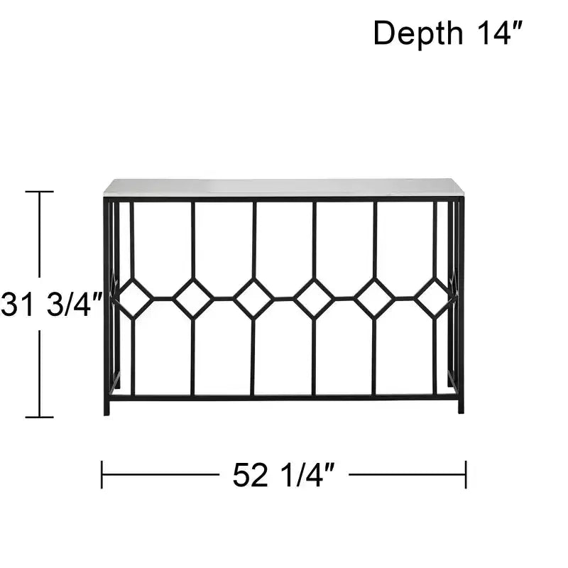 Modern Iron Rectangular Console Table 52 1/4 x 14 Black Geometrical White Stone Tabletop for Living Room