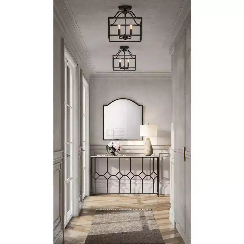 Modern Iron Rectangular Console Table 52 1/4 x 14 Black Geometrical White Stone Tabletop for Living Room