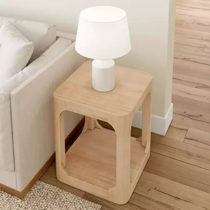 20" Solid Wood Square Side Table with Shelf for Living Room