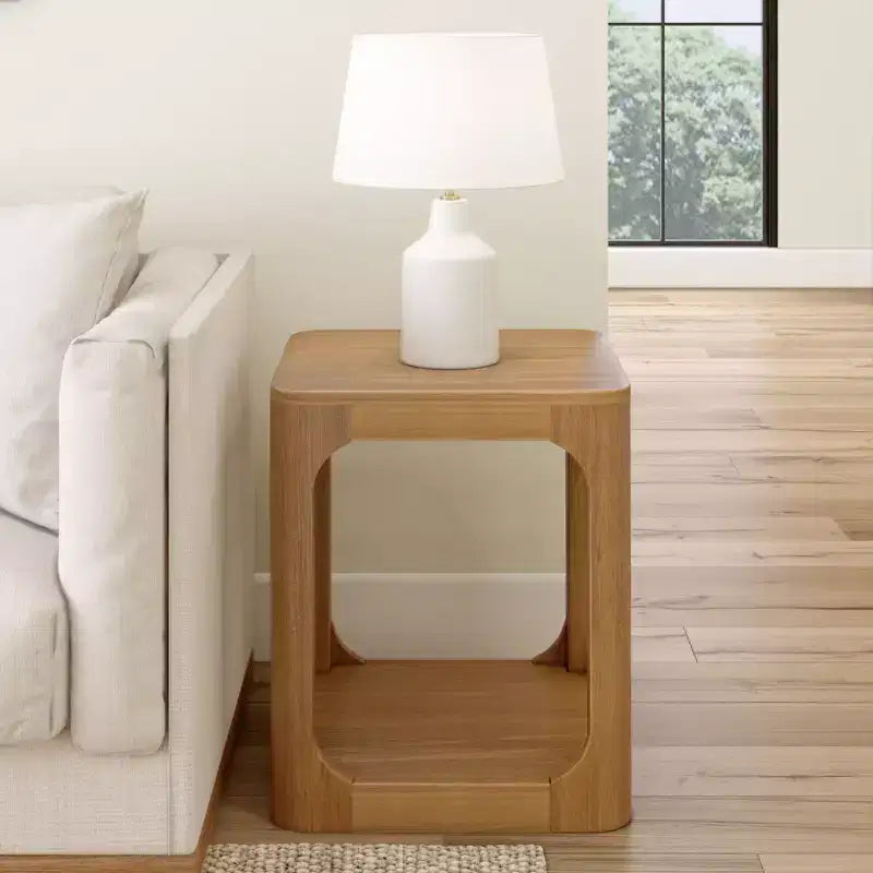 20" Solid Wood Square Side Table with Shelf for Living Room