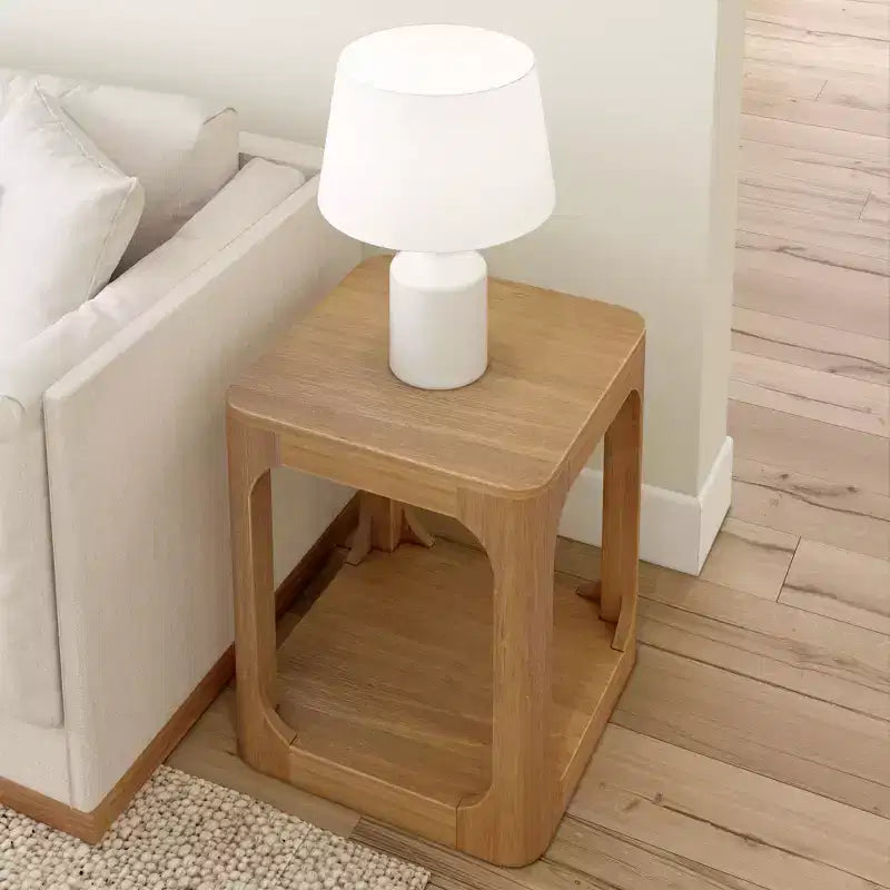 20" Solid Wood Square Side Table with Shelf for Living Room