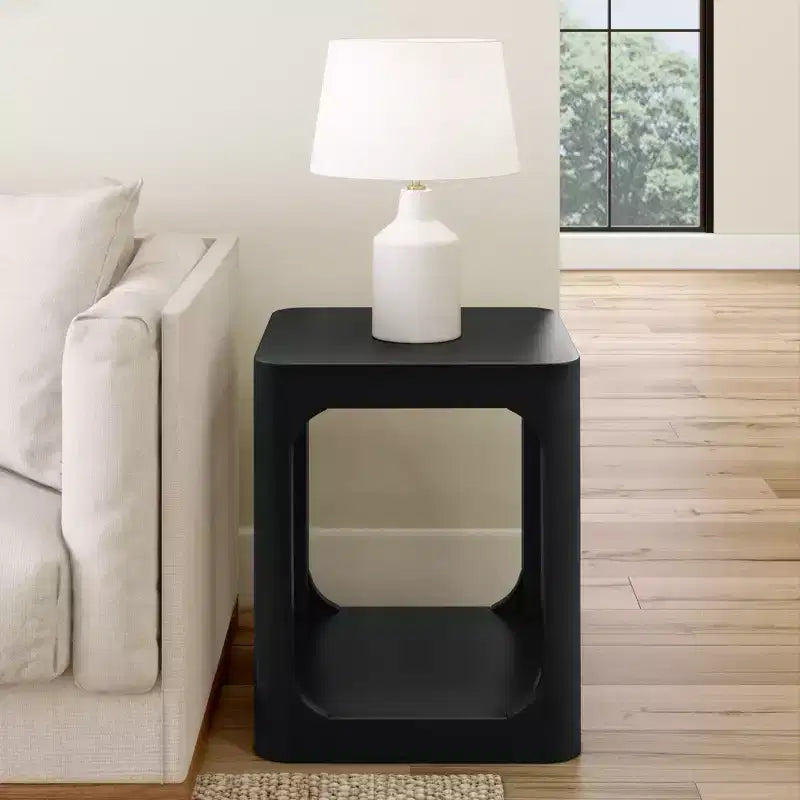 20" Solid Wood Square Side Table with Shelf for Living Room