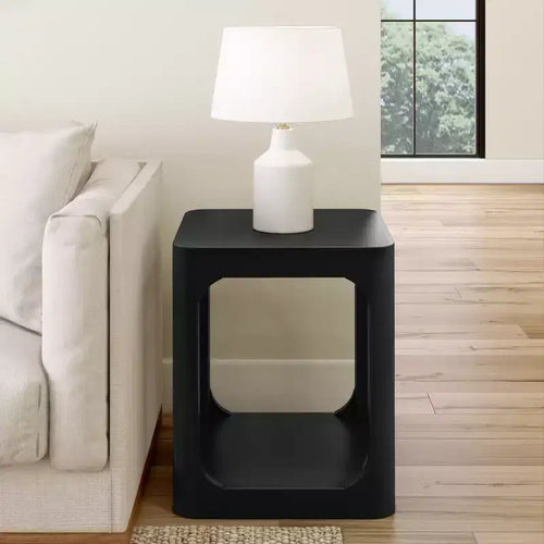 20" Solid Wood Square Side Table with Shelf for Living Room