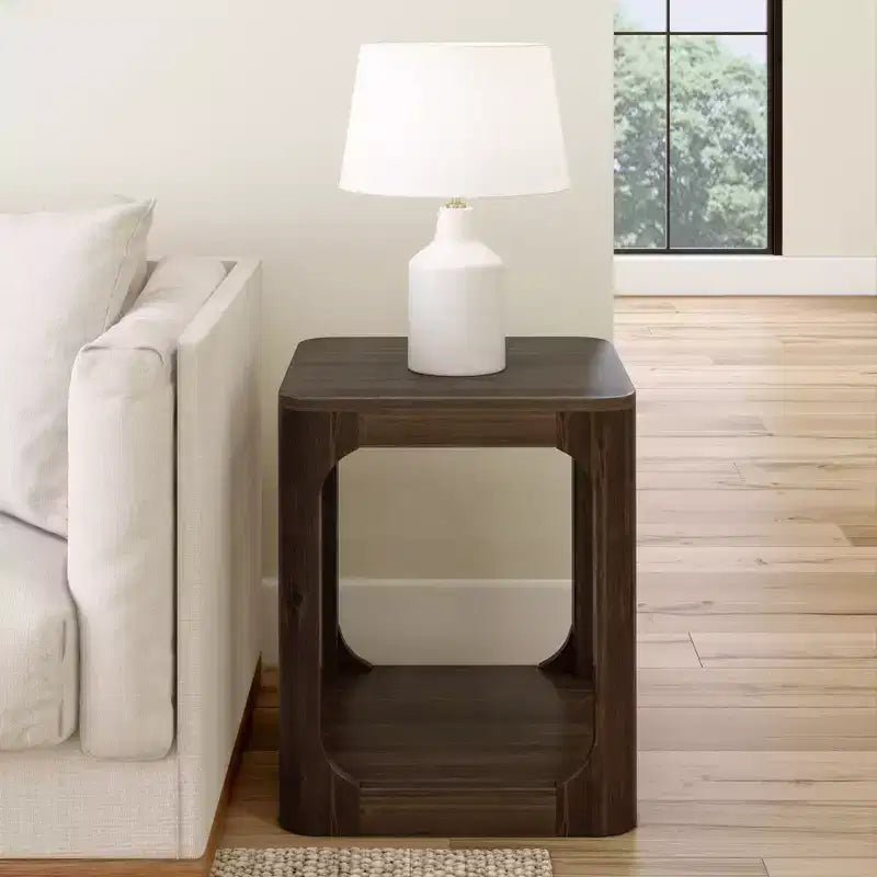 20" Solid Wood Square Side Table with Shelf for Living Room