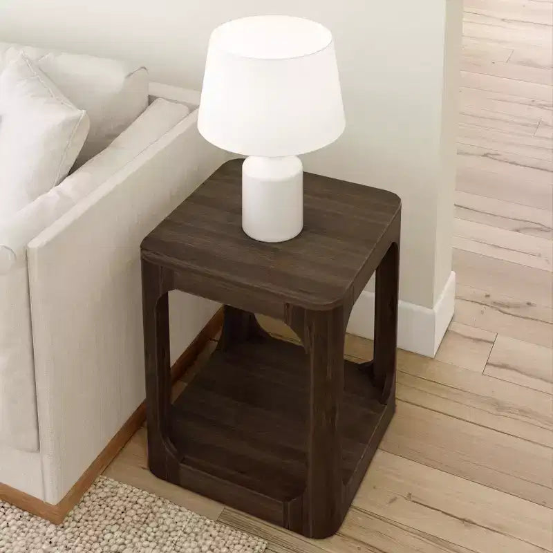 20" Solid Wood Square Side Table with Shelf for Living Room