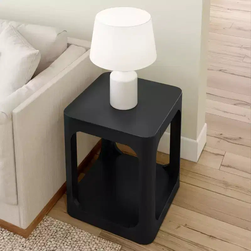 20" Solid Wood Square Side Table with Shelf for Living Room