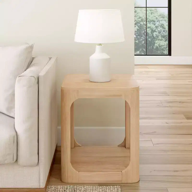 20" Solid Wood Square Side Table with Shelf for Living Room