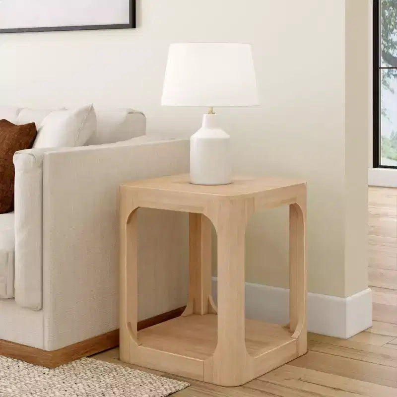 20" Solid Wood Square Side Table with Shelf for Living Room