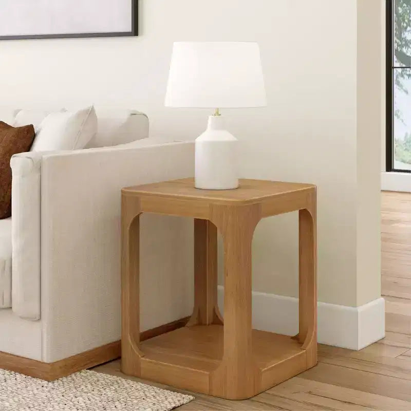 20" Solid Wood Square Side Table with Shelf for Living Room