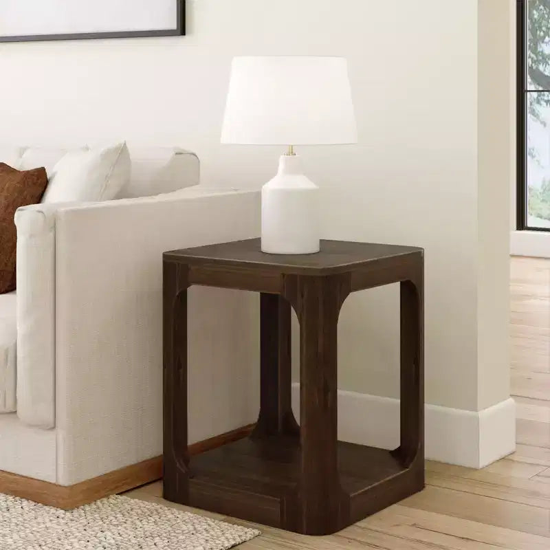 20" Solid Wood Square Side Table with Shelf for Living Room