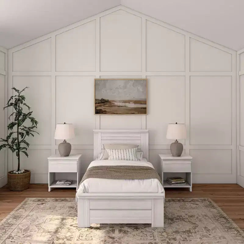 Farmhouse Twin Bed Frame with Headboard, Solid Wood Platform Bed