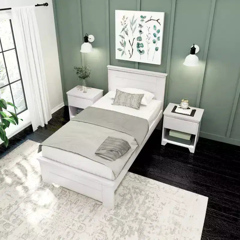 Farmhouse Twin Bed Frame with Headboard, Solid Wood Platform Bed