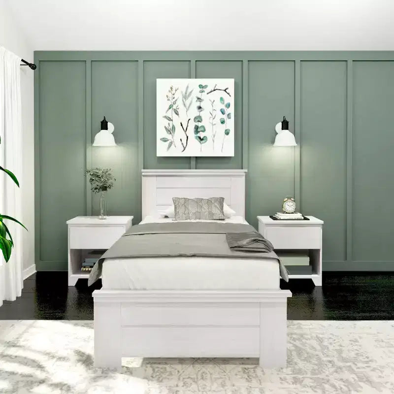 Farmhouse Twin Bed Frame with Headboard, Solid Wood Platform Bed