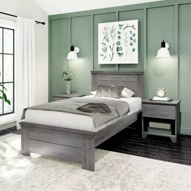 Farmhouse Twin Bed Frame with Headboard, Solid Wood Platform Bed