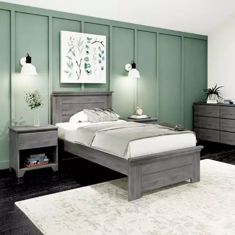 Farmhouse Twin Bed Frame with Headboard, Solid Wood Platform Bed