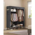 65-Inch Heavy Duty Portable Wardrobe Closet with Cover, 2 Hanging Rails, Black
