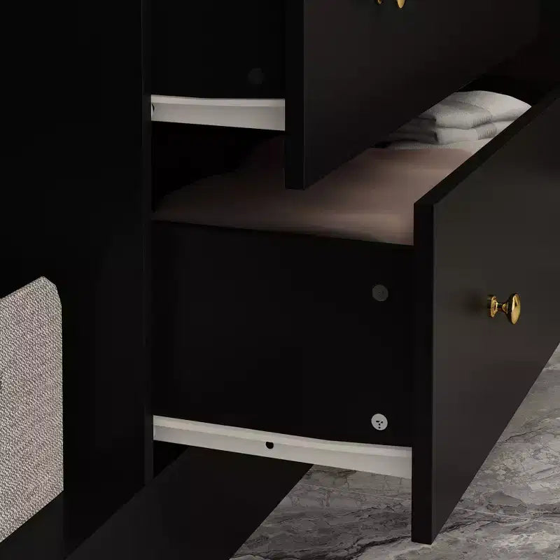 Modern Wardrobe with Mirror, 4-Door Armoire with Drawers