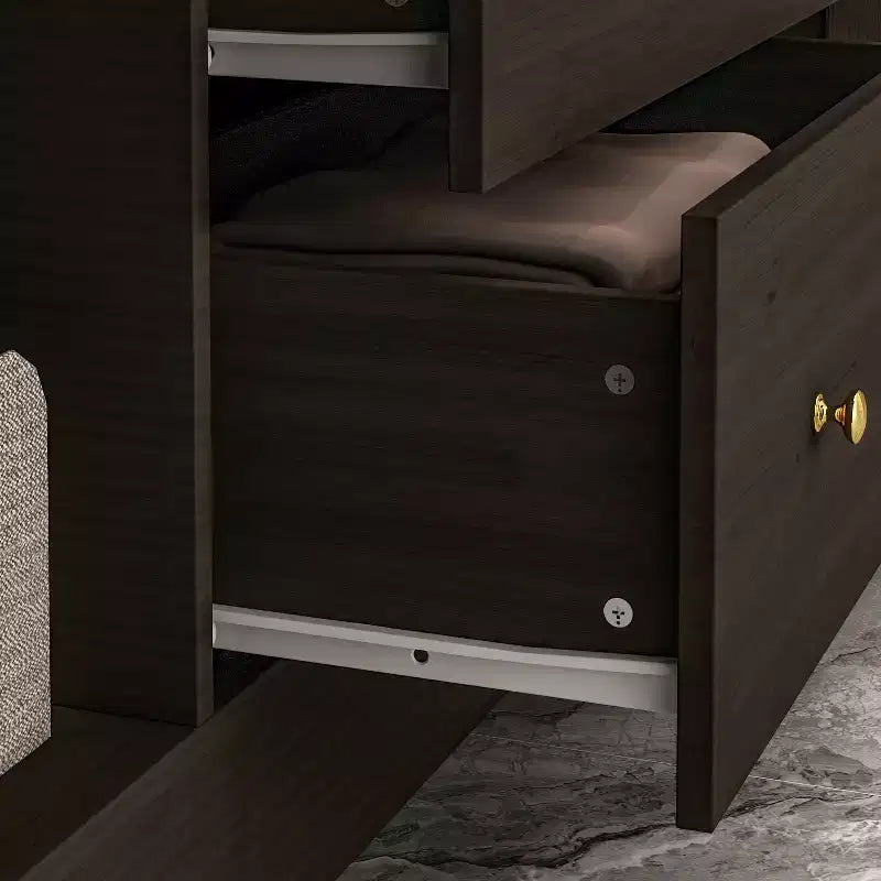Modern Wardrobe with Mirror, 4-Door Armoire with Drawers
