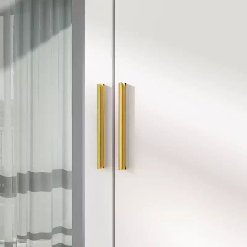 Modern Wardrobe with Mirror, 4-Door Armoire with Drawers