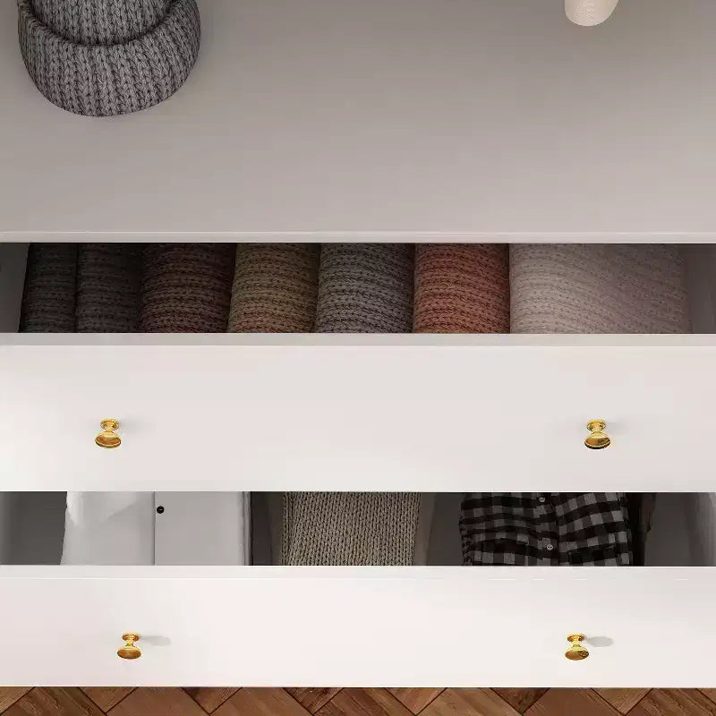 Modern Wardrobe with Mirror, 4-Door Armoire with Drawers