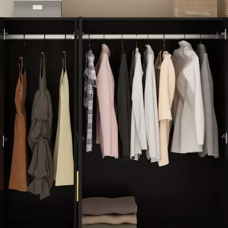 Modern Wardrobe with Mirror, 4-Door Armoire with Drawers