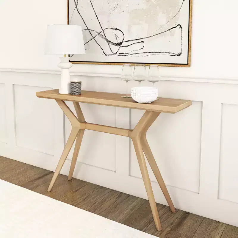 46-Inch Solid Wood Scandinavian Console Table, Narrow Entryway Table for Hallway, Living Room