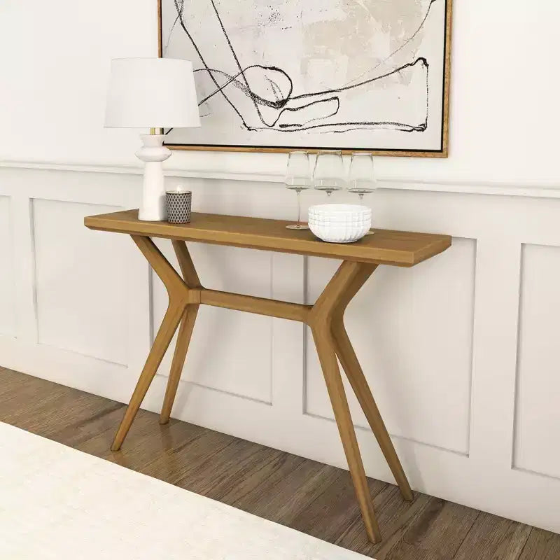 46-Inch Solid Wood Scandinavian Console Table, Narrow Entryway Table for Hallway, Living Room